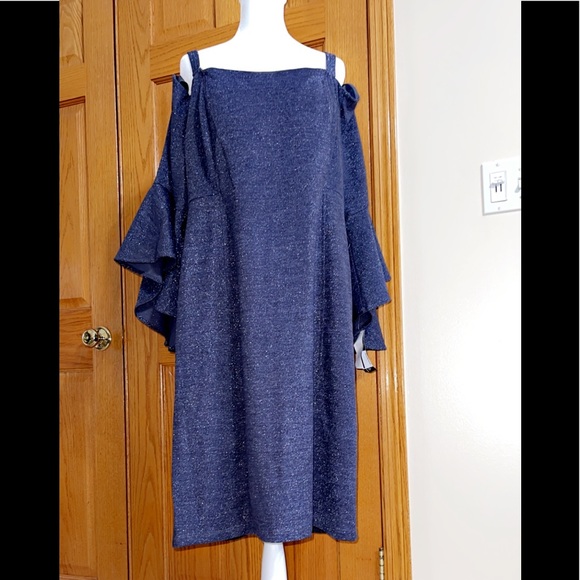 Women’s Formal Cocktail Dress Plus Size 18W Off Shoulder NAVY SILVER Gown NEW - Picture 4 of 8